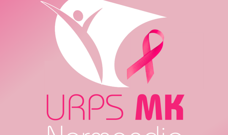 logo de l'URPS MK normandie aux couleurs d'octobre rose